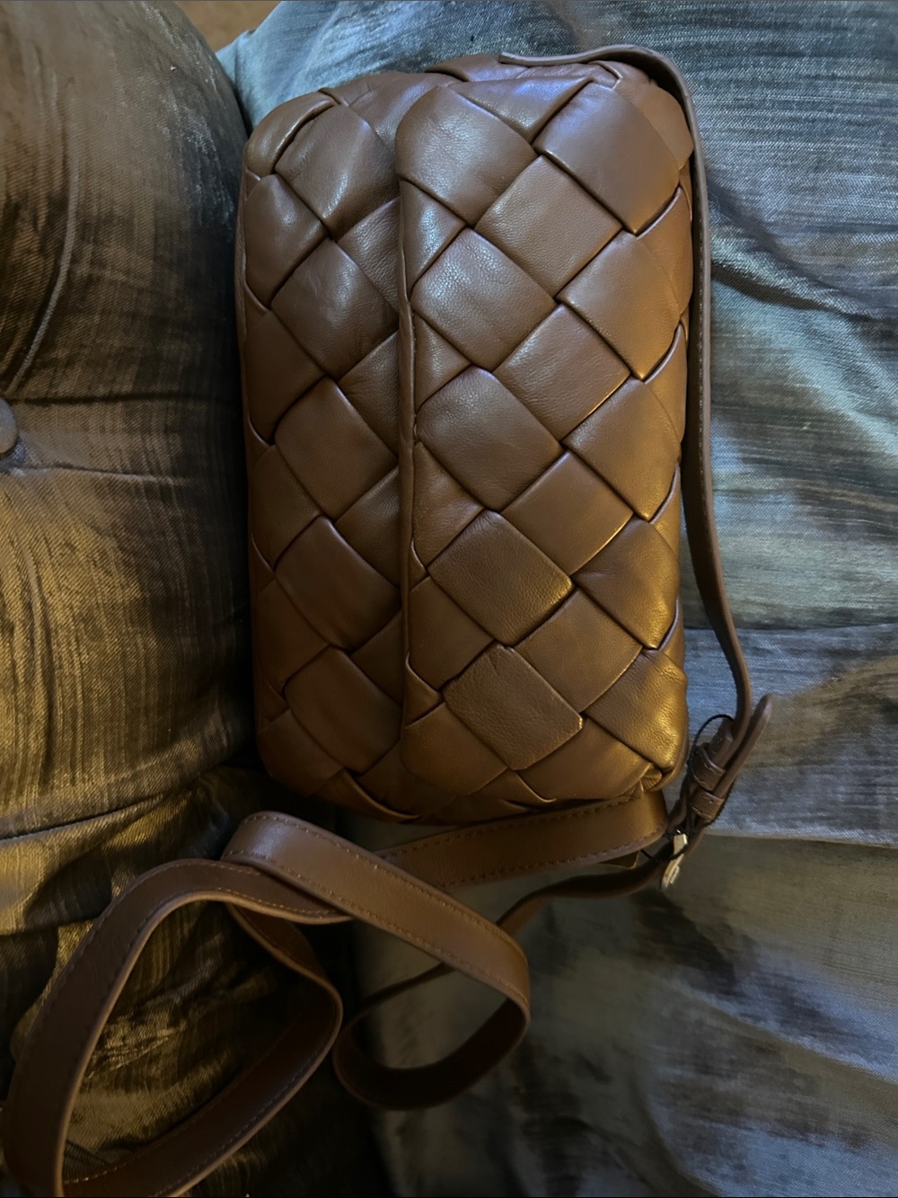 Woven Leather Belt Bag in Brown